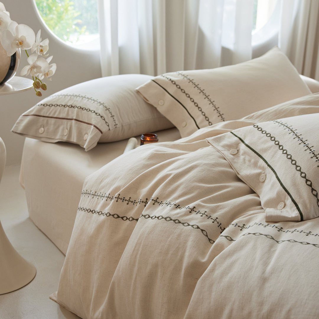 Cotton-linen bed linen, 4-piece, embroidered