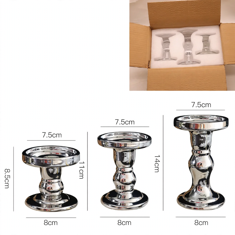 Candle holder in Roman column design with gold rim