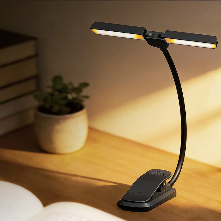 Double-headed reading lamp with clip, dimmable, USB-C