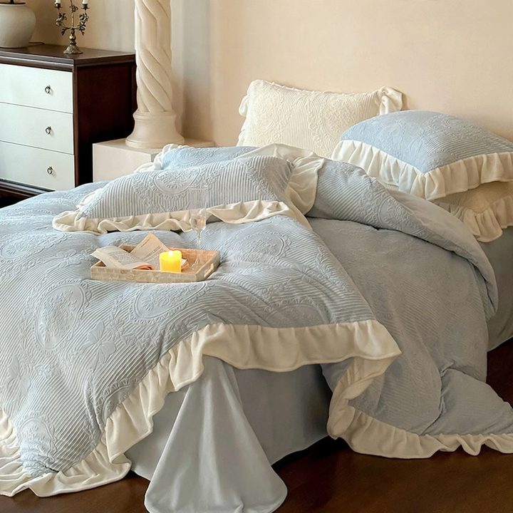 Milk fiber fleece bedding set, floral, warm, for winter