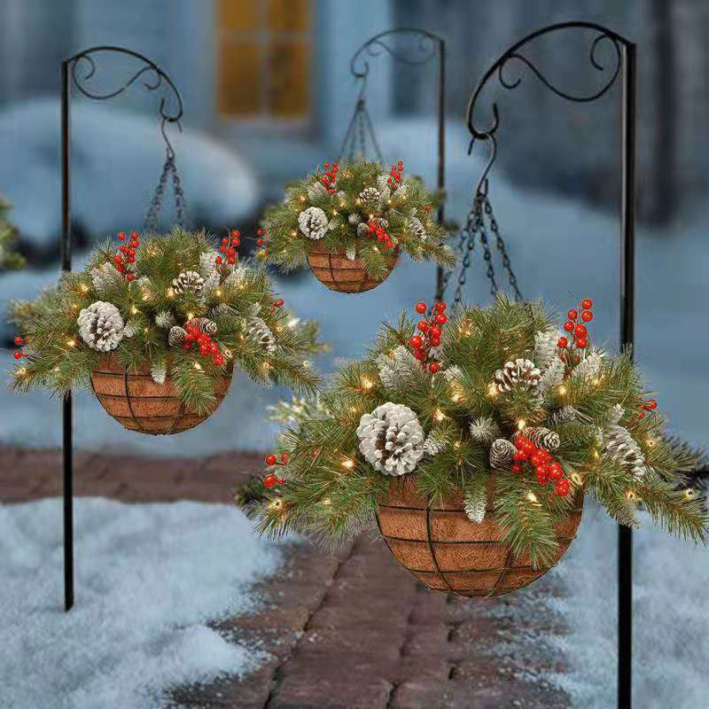 Artificial Christmas wreath in hanging basket