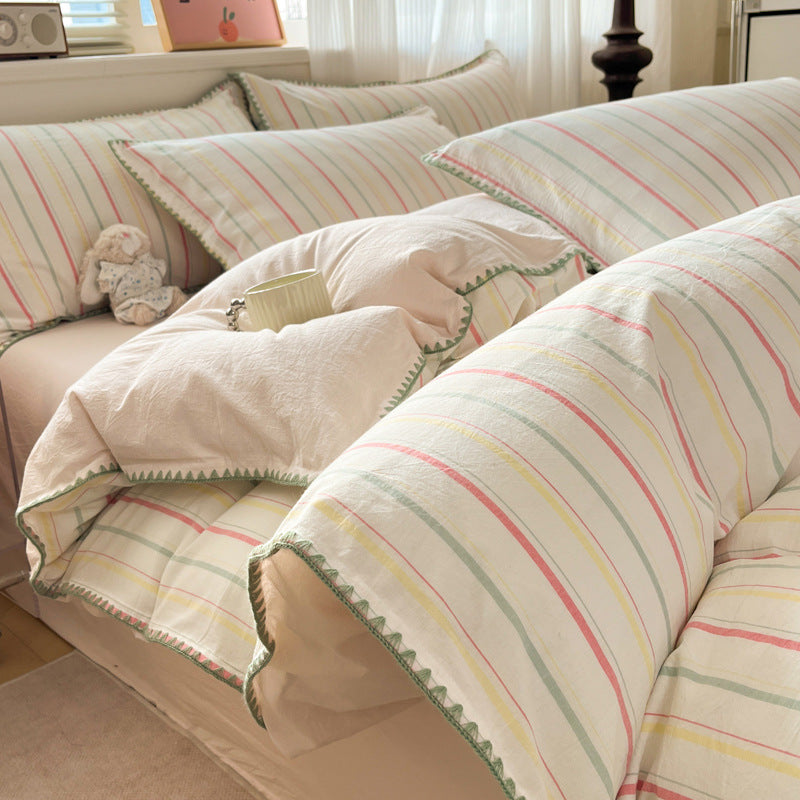 Bedding set made from washable cotton, striped