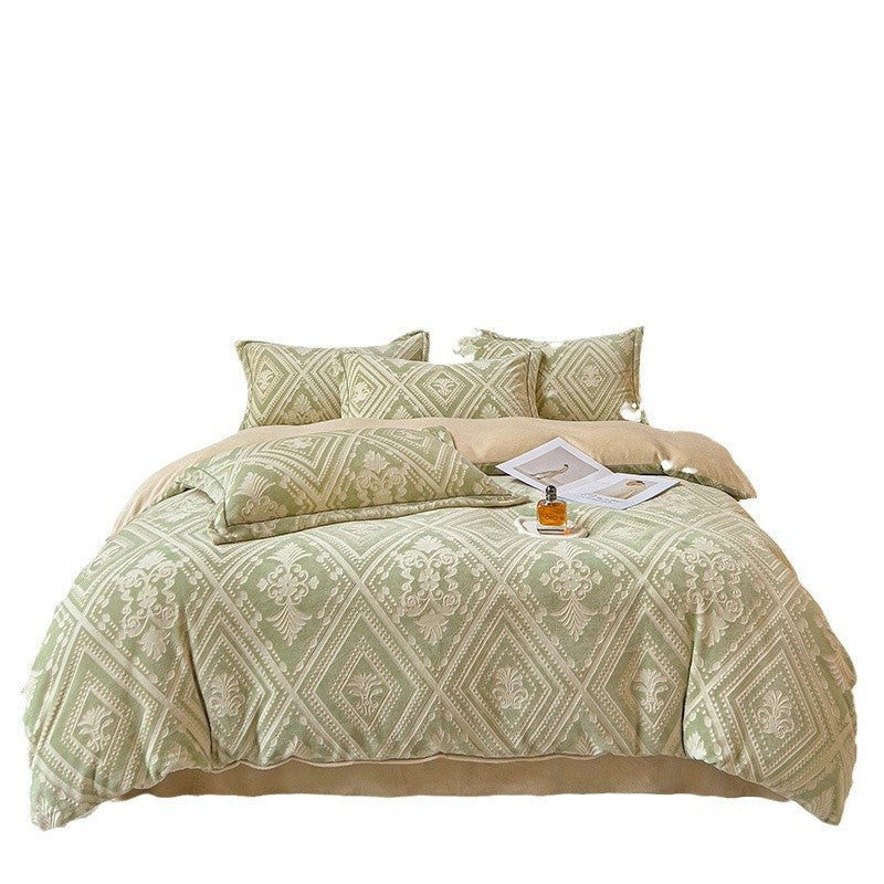 Milk fiber fleece bedding set with 6D embossing