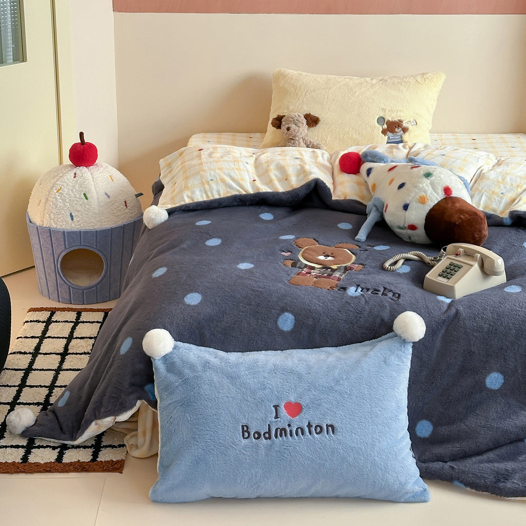 Winter bedding set, milk fiber fleece, cartoon design