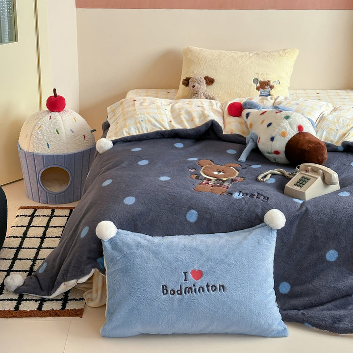 Winter bedding set, milk fiber fleece, cartoon design