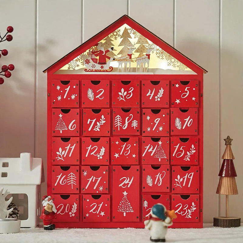 Wooden Christmas Advent Calendar, 24 Compartments