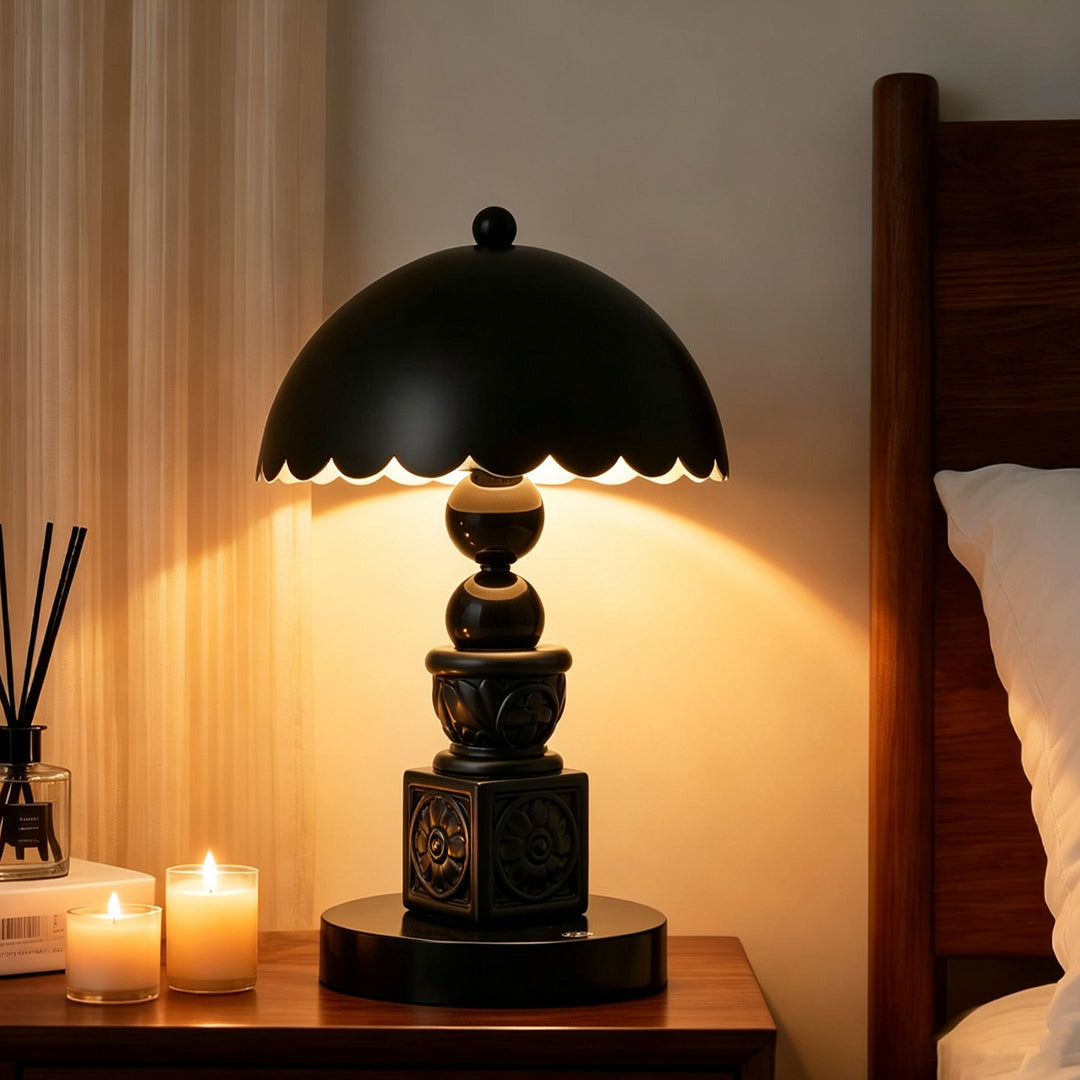 Vintage column table lamp with carving