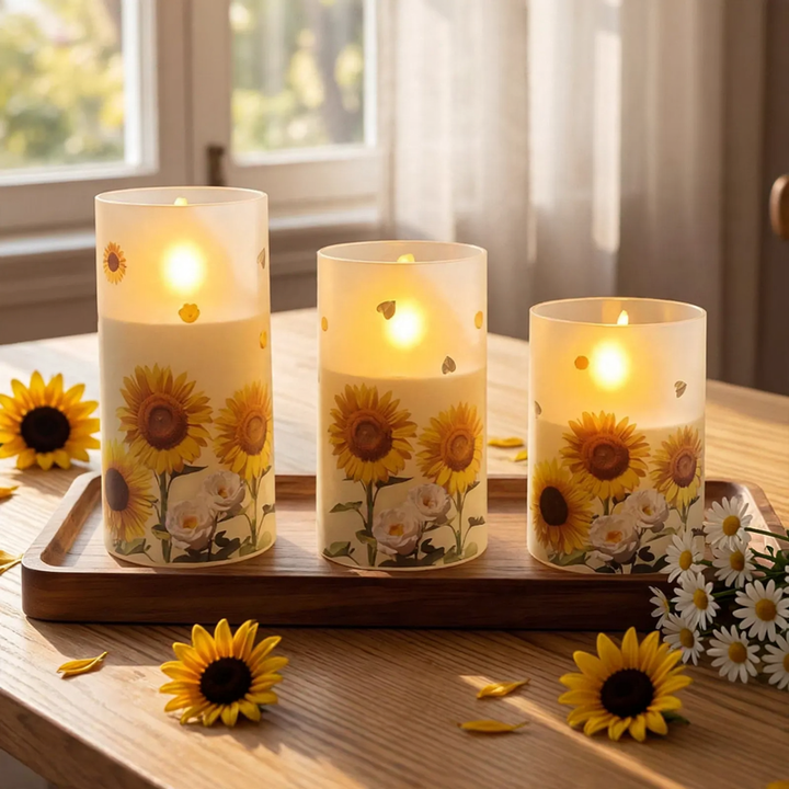 LED Candle Set with Sunflower Design