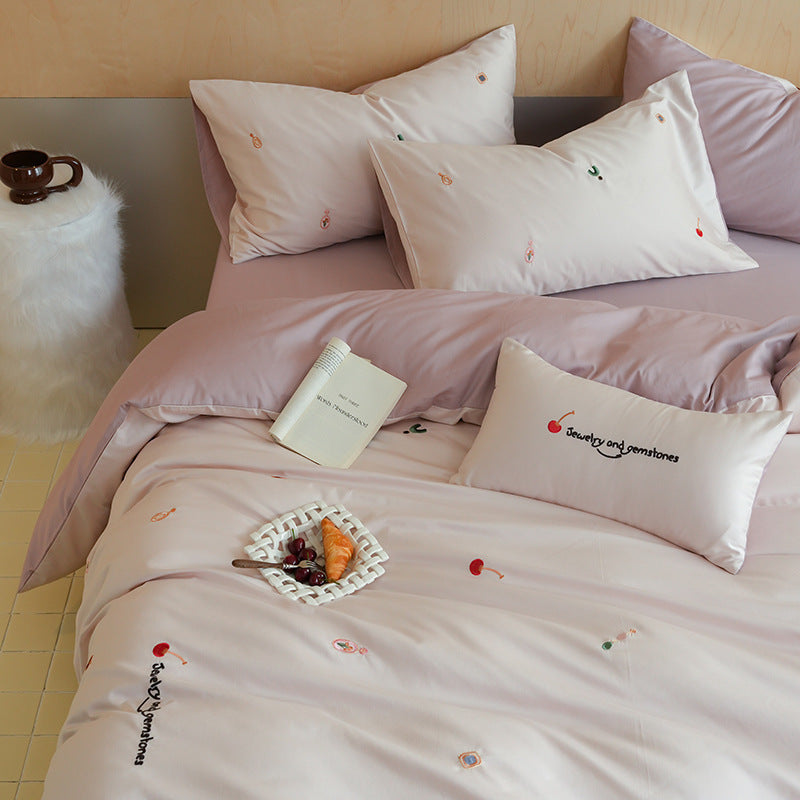Cotton bedding set, embroidered, for children and adults