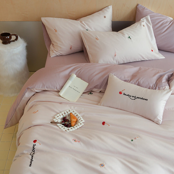 Cotton bedding set, embroidered, for children and adults