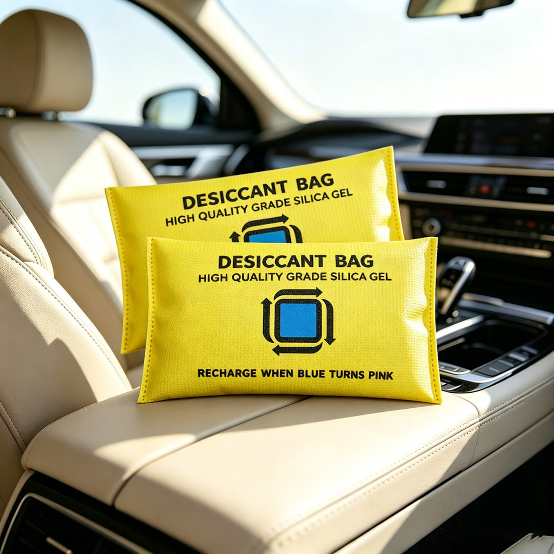 Reusable dehumidifying bag with color indicator