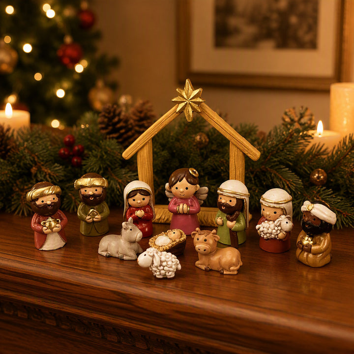 Christmas Nativity Figures Set, Cartoon Style
