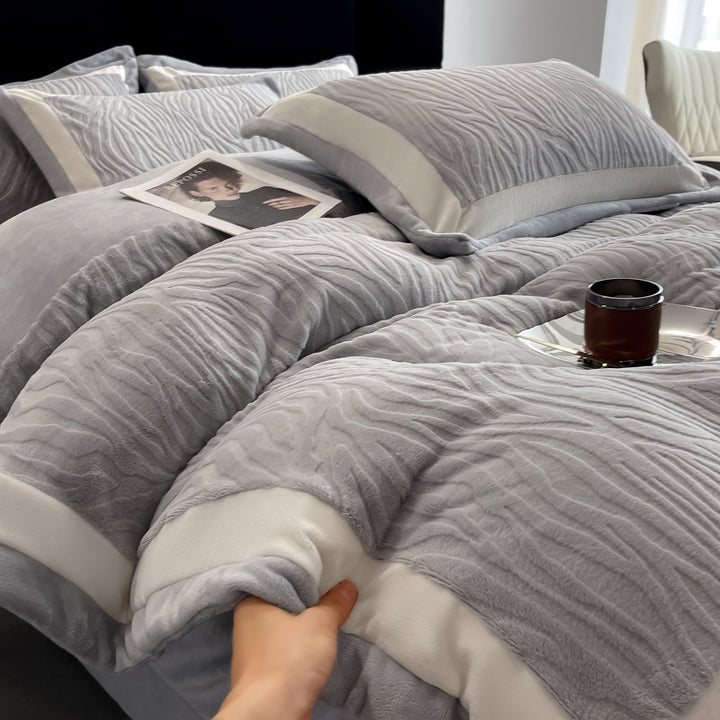 Milk fiber bedding set, 7D embossing, winter
