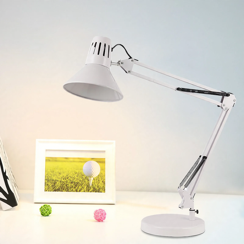 LED desk lamp with long arm and clamp base