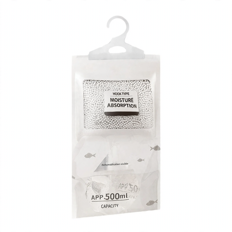 Hanging dehumidifying bag for wardrobes