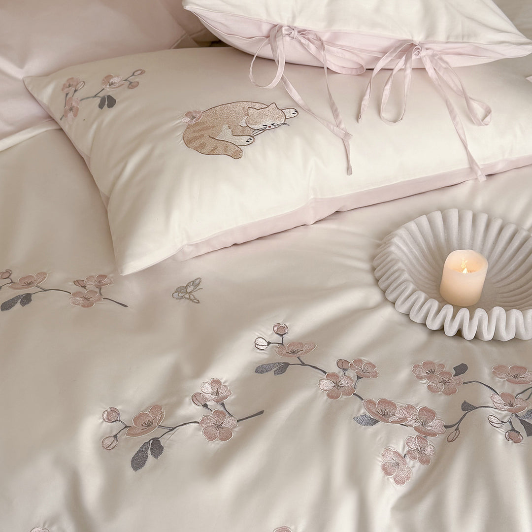 Cotton bedding set, 100s satin, embroidered