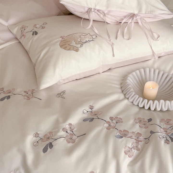 Cotton bedding set, 100s satin, embroidered