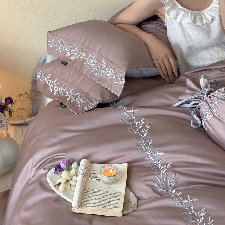 Long-staple cotton bedding, 4-piece, embroidered