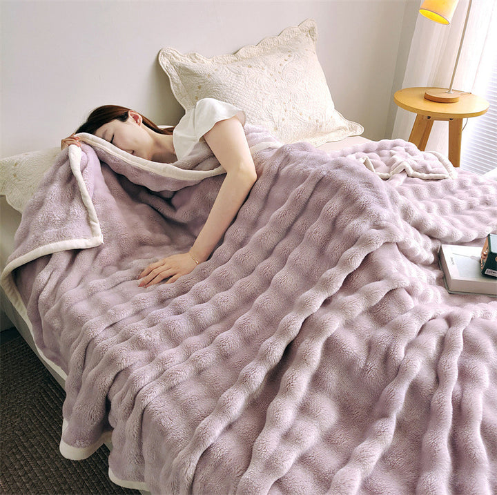 Fluffy milk fiber fleece throw blanket, extra thick