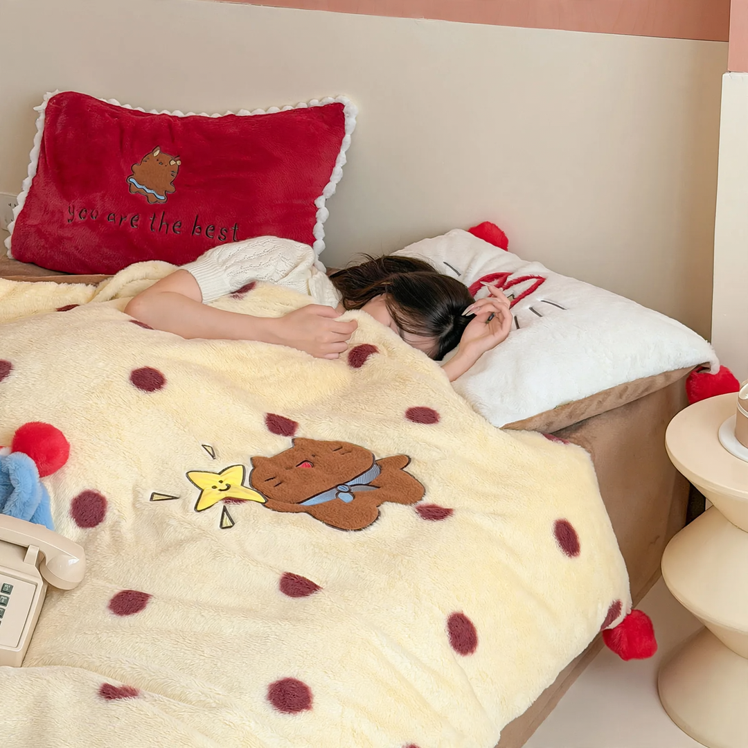 Winter bedding set, milk fiber fleece, cartoon design