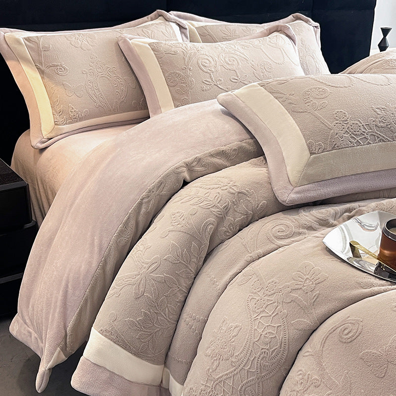 Milk fiber bedding set, 7D embossing, winter