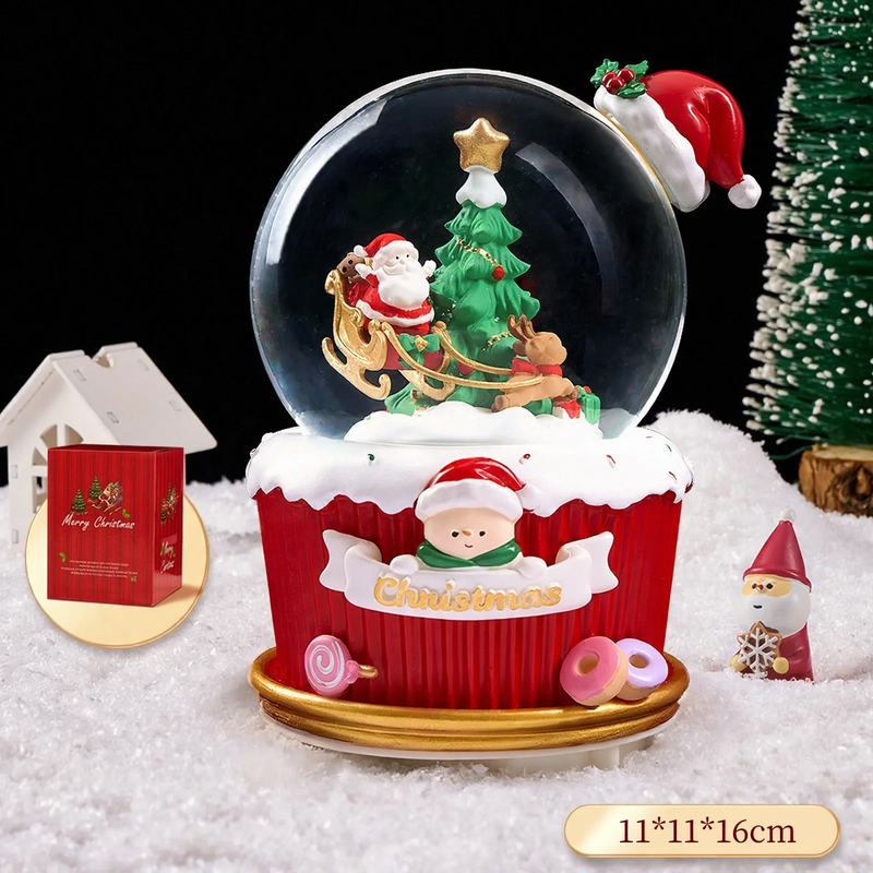 Christmas snow globe with music box and carriage design