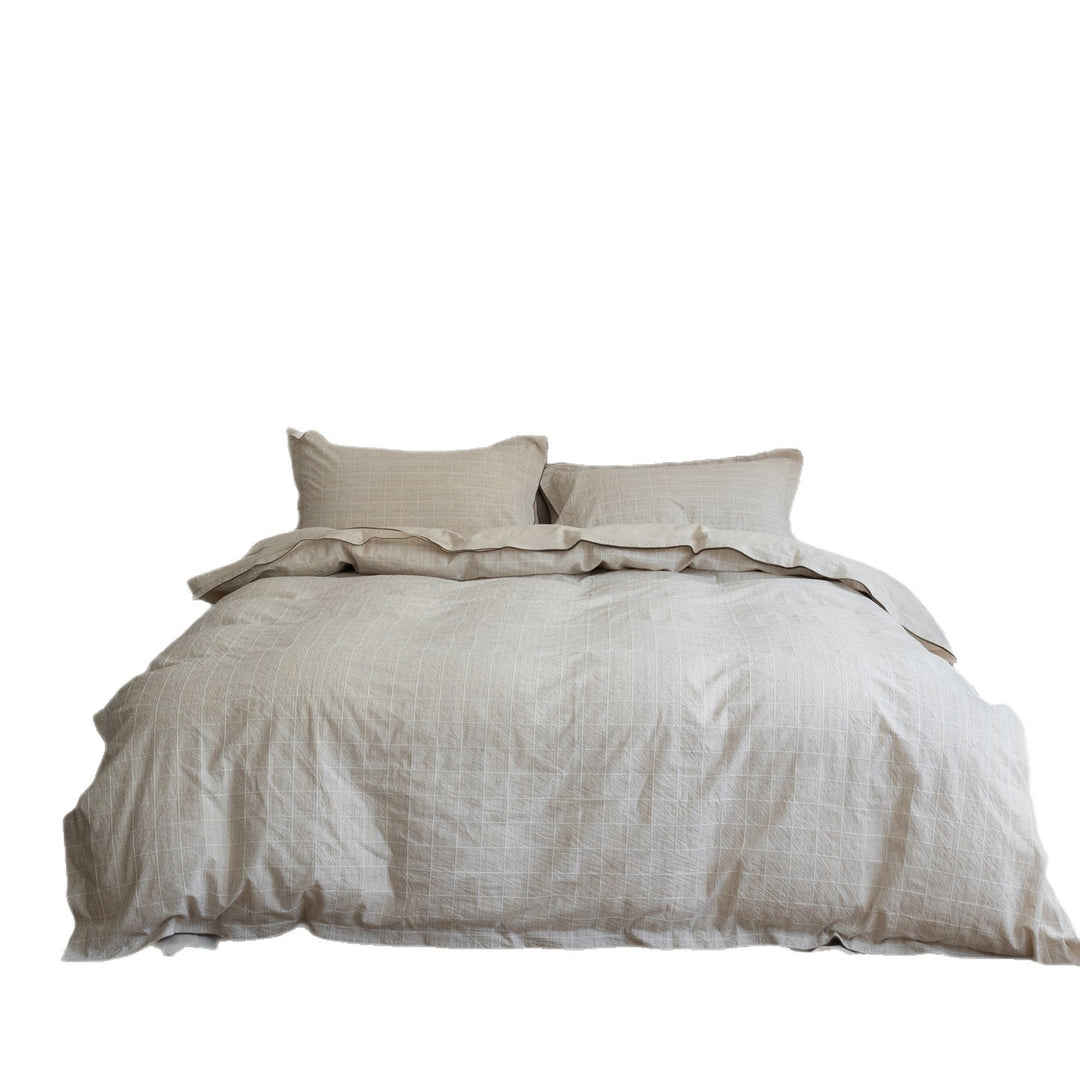 Cotton-linen bedding set, 4-piece, woven pattern