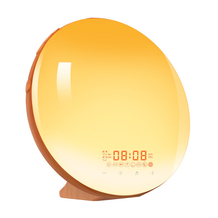 LED alarm clock with wood look and sunrise simulation