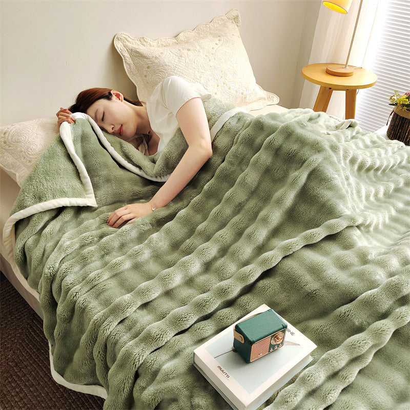 Fluffy milk fiber fleece throw blanket, extra thick