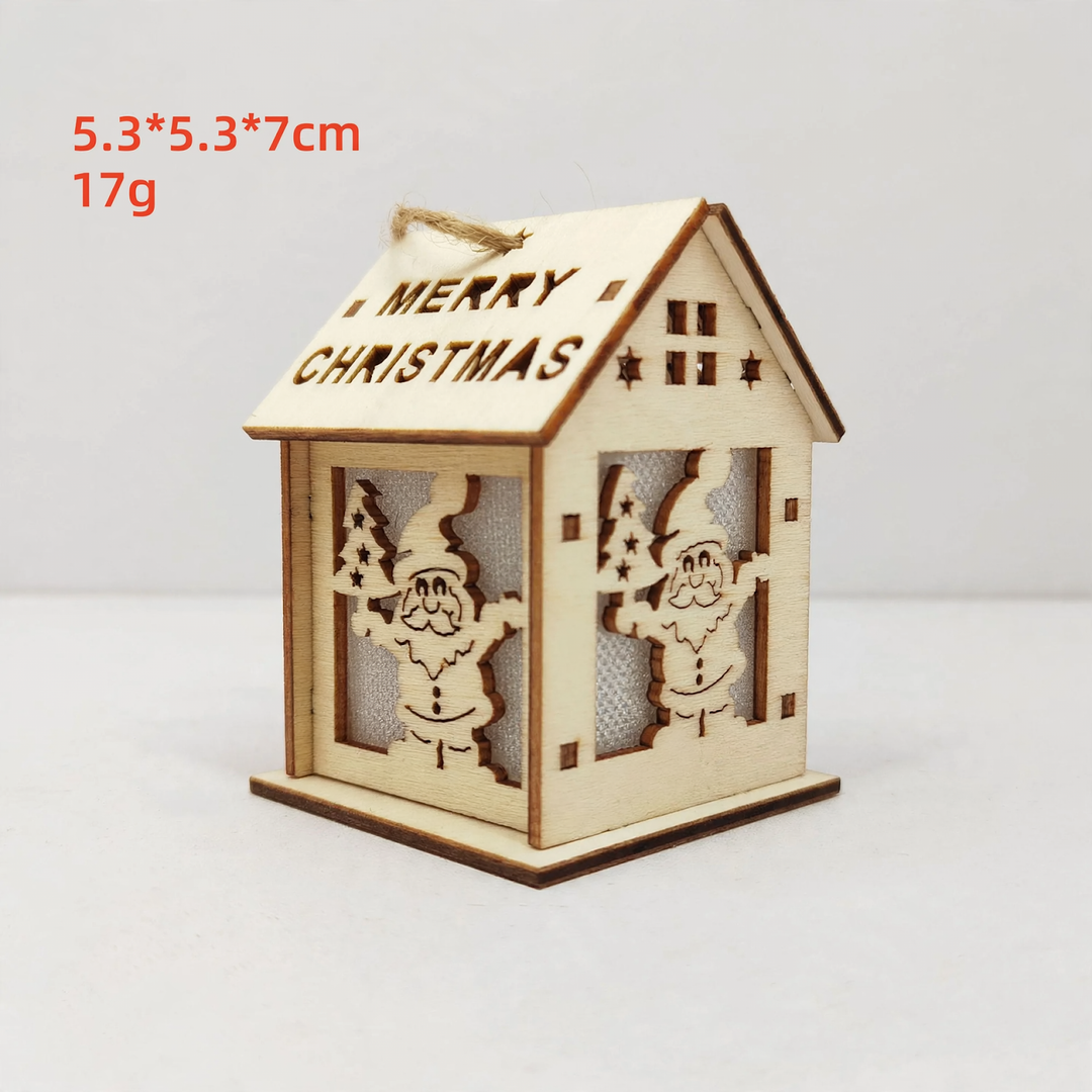 Handcrafted Christmas wooden house as decoration
