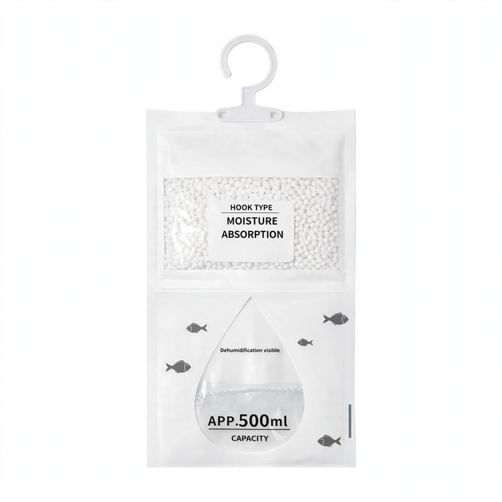 Hanging dehumidifying bag for clothing