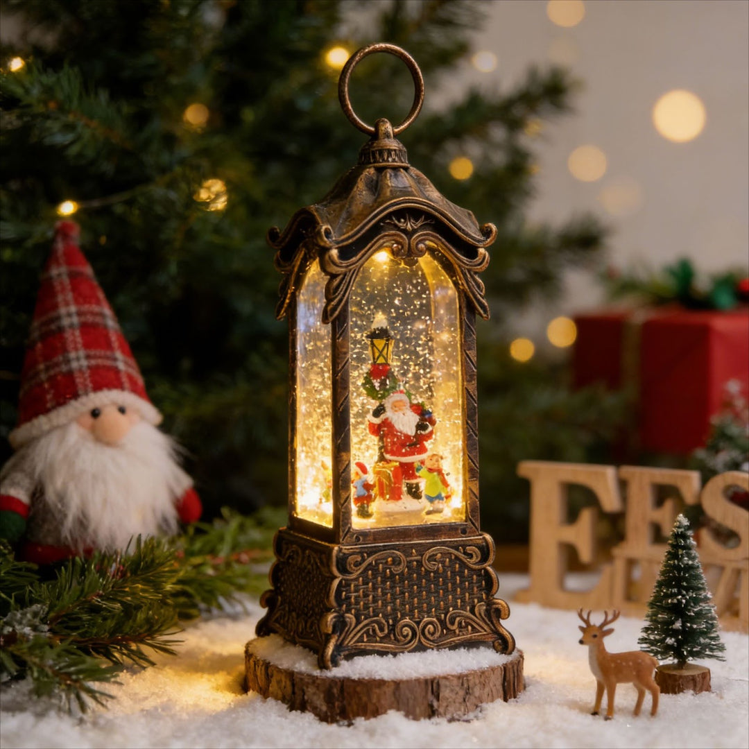 Decorative lantern with snow globe effect