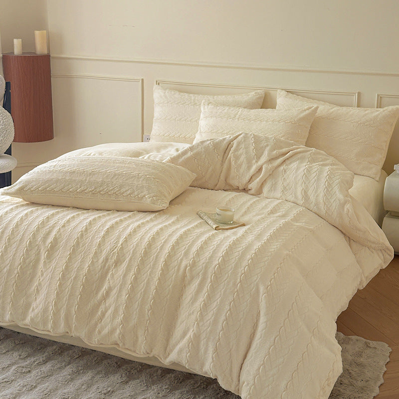 4-piece bedding set, milk fiber fleece, solid color, luxurious