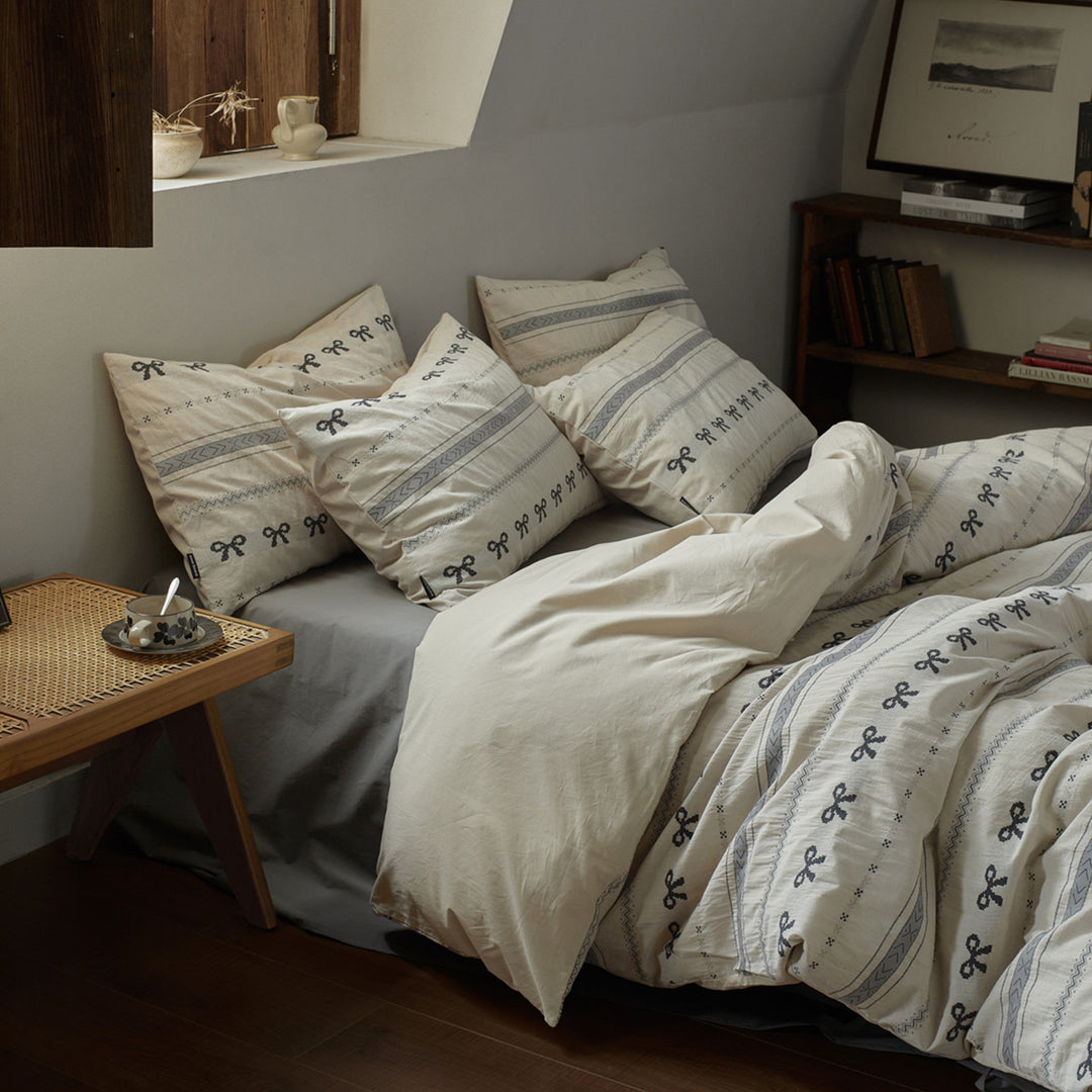 Cotton bedding set, 4-piece, jacquard pattern, retro design