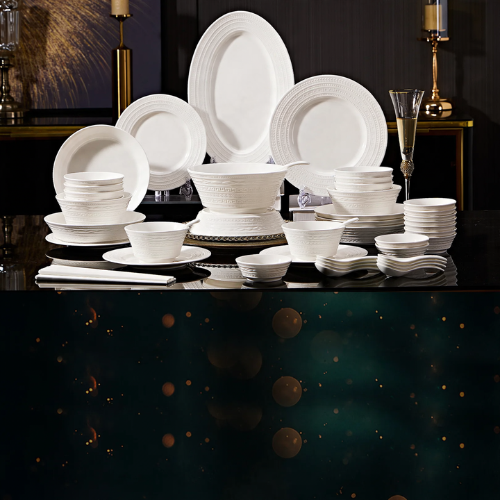 Porcelain Dinnerware Set with Gold Rim, Luxury Design