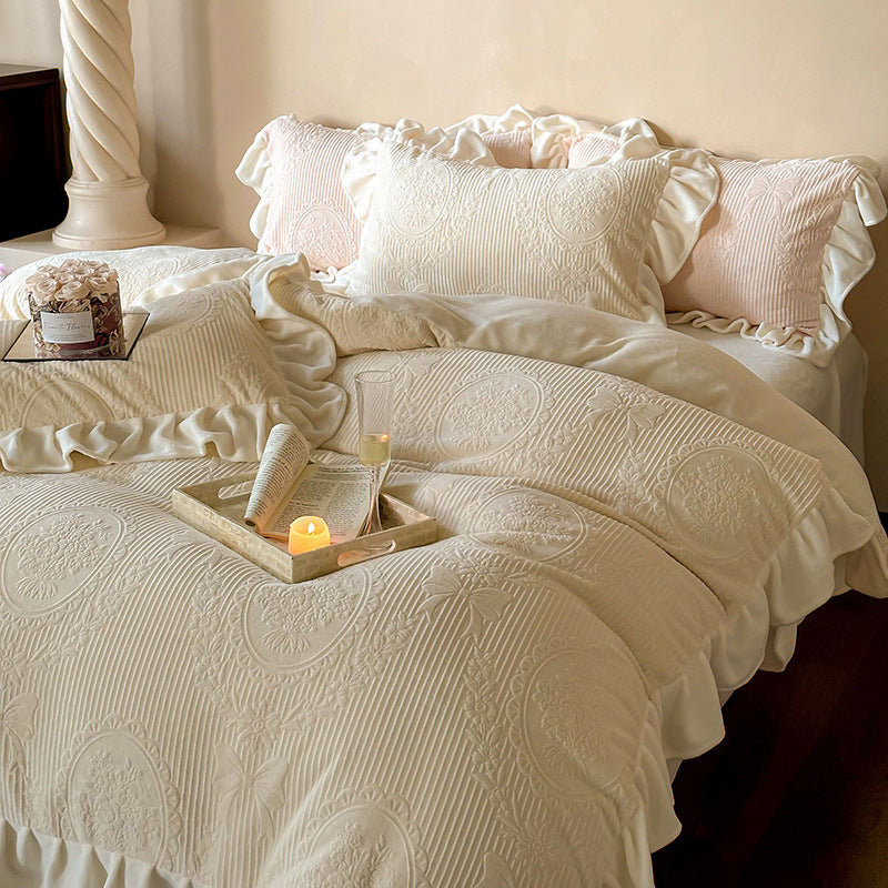 Milk fiber bedding set, 4-piece, princess style