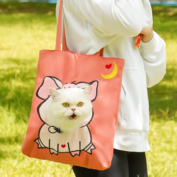 Pet shoulder bag with cartoon motif