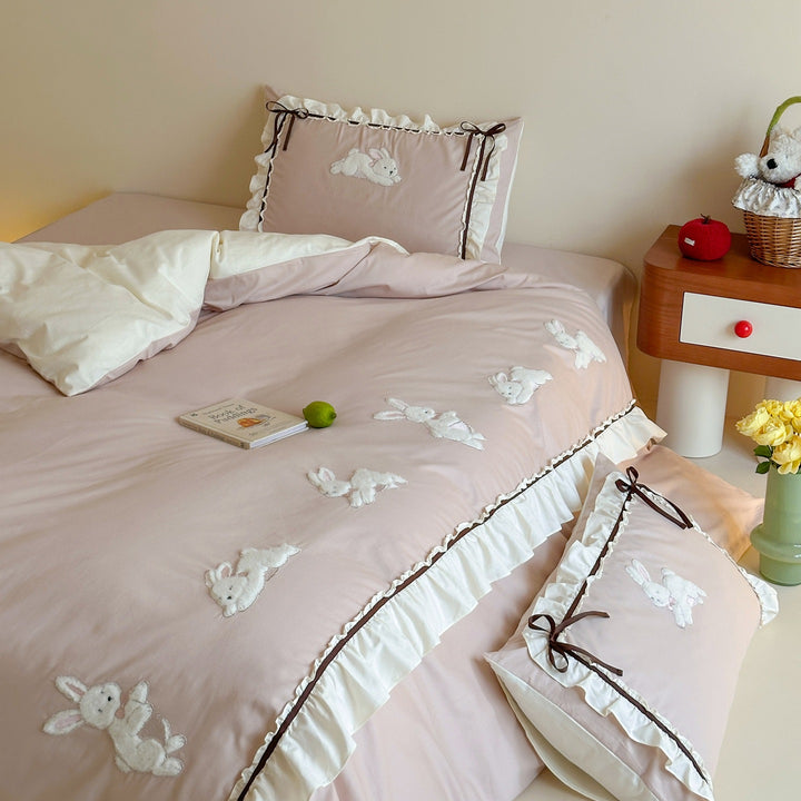 Cotton bed linen set, 4-piece, cartoon embroidery