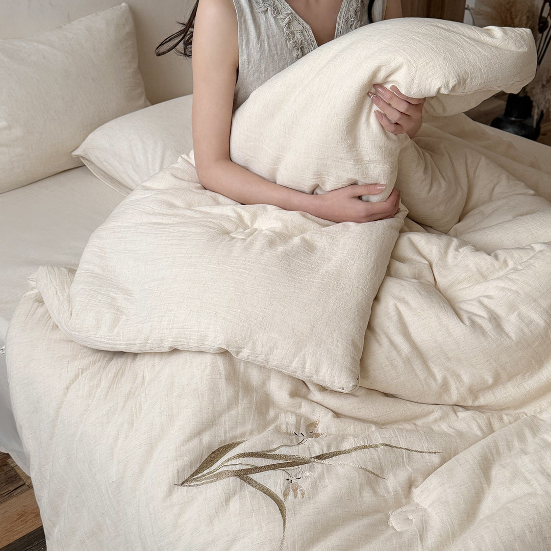 Linen-Cotton Quilted Blanket, Cotton Filling