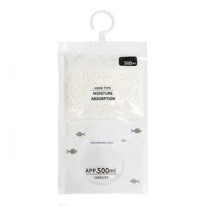 Hanging dehumidifier bag for closets and living spaces