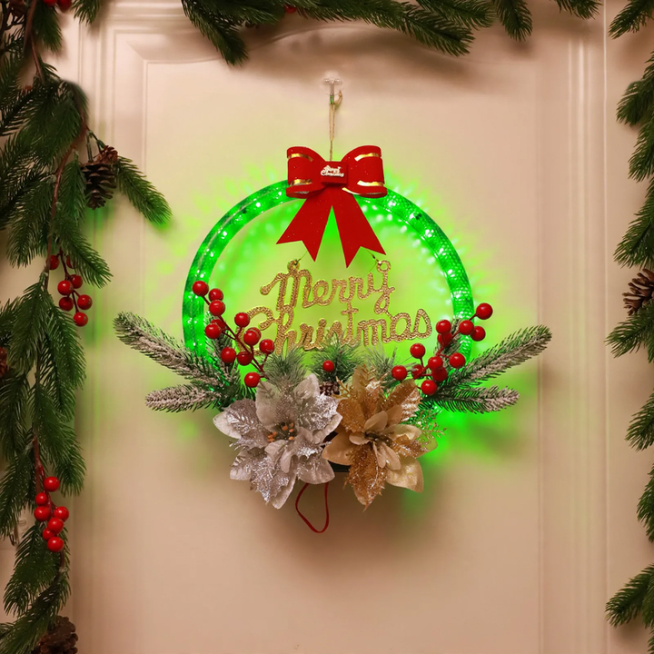 Illuminated Christmas wreath with LED light