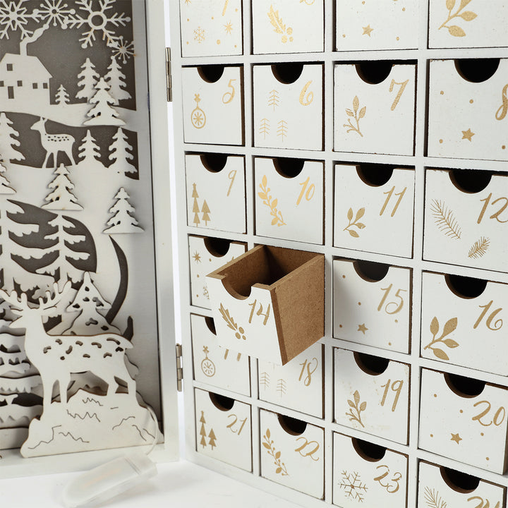 Wood Advent Calendar with LED Lighting and Reindeer Motif