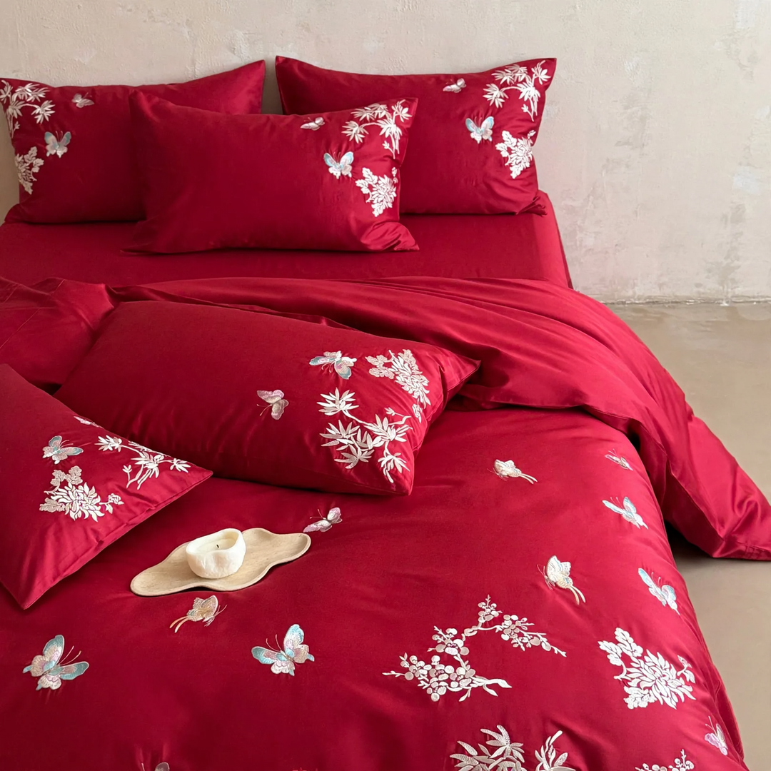 Luxury cotton bedding set, embroidered, festive