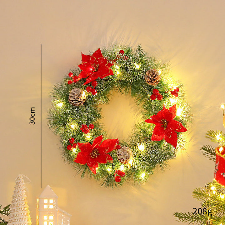 Decorative Christmas wreath with cones and LED