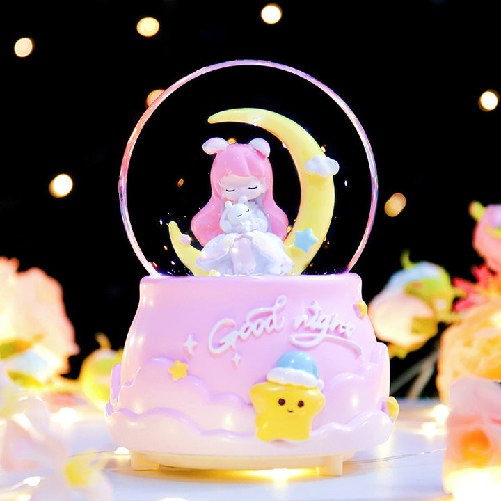 Music box snow globe with light and music