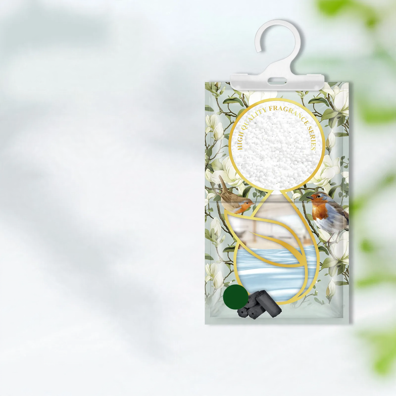 Fragrance dehumidifier bag for hanging in wardrobes