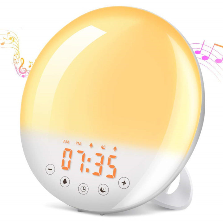 Digital alarm clock with sunrise light and FM radio