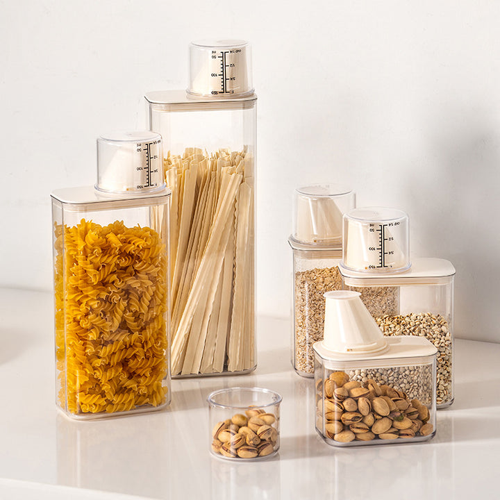 Plastic storage container with measuring scale, square