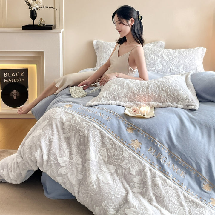 Milk fiber fleece bedding set, extra thick, winter warm