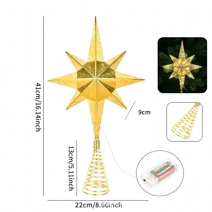 Shining Christmas tree star, eight-pointed